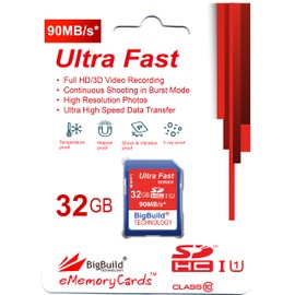 BigBuild Technology 32GB Ultra Fast 90MB/s SD SDHC Memory Card for Nikon D90 Camera