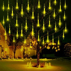 Christmas Lights Outdoor, Meteor Shower Lights Falling Star Lights 12 inch 8 Tubes 192 LED Icicle Snow Falling Lights Raindrop Lights for Xmas Tree Holiday Party Decoration, UL Plug, Wram White