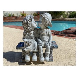 Lily’s Home First Kiss Resin Garden Statue, Little Girl and Boy Kissing Yard Miniature Figurine, 9 Inch