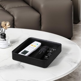 Cretkhp PU Leather Valet Tray Organizer, Modern Desktop Storage Tray for Nightstand Bedside Table, Decorative Perfume Organizer Table Storage for Vanity Dresser Bedroom