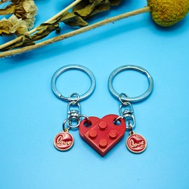 OPYLO Red Heart Keychain Set for Couples, Heart Keychain for Boyfriend Girlfriend, Matching Heart red Keychains.