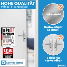 lockzz Door Handle Set Nuremberg, Stainless Steel, Door Fitting for Room Doors, Long Plate, L Shape, BB - Deadlock