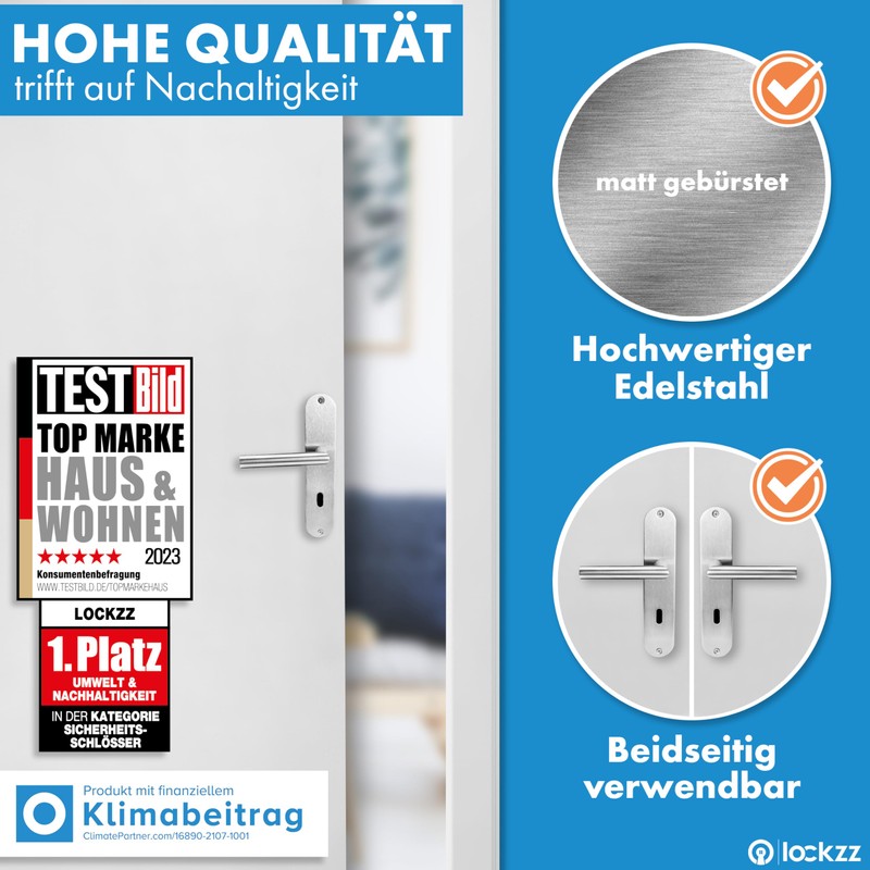 lockzz Door Handle Set Nuremberg, Stainless Steel, Door Fitting for