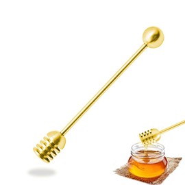 Stainless Steel Honey Dipper Stirring Stick Honey & Beverage Stick Approx 16cm Gold/Silver for Home & Commercial Use (Gold)