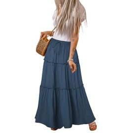 QACOHU - Falda larga de cachemira con cordones y cintura alta para mujer, Azul, Medium Long