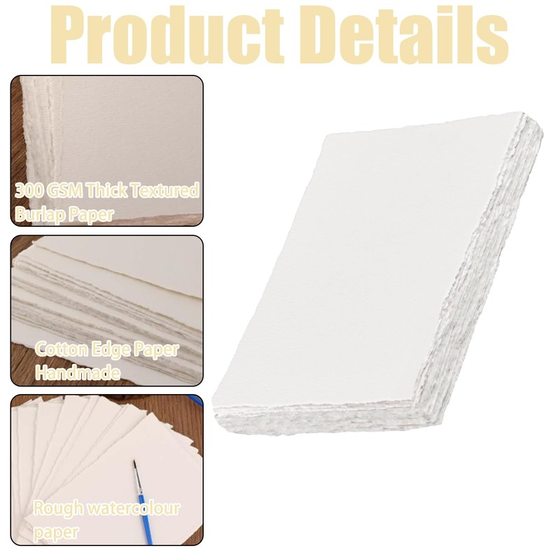 Handmade Cotton Watercolour Paper 4" x 6" 300gsm 25 Sheets