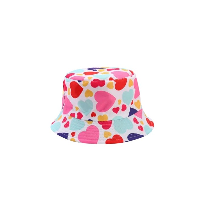 Girls Bucket Hat with Heart Pattern, Multi-Colour Print and Black