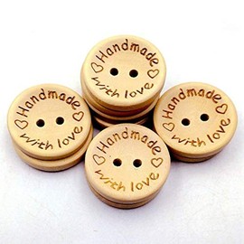 DNHCLL 15 MM Two-Holes Laser Engraving Alphabet Handmade with Love Round Wooden Buttons Sewing Accessories Decorative Buttons DIY Decor Craft