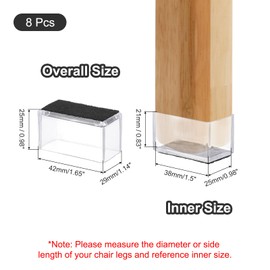 PATIKIL Chair Leg Floor Protector for Hardwood Floors, 8 Pcs Rectangle PVC Felt Fit 1.57" x 0.79" Furniture Leg Cap Furniture Feet Cover Furniture Feet Carpet Small Slider, Transparent