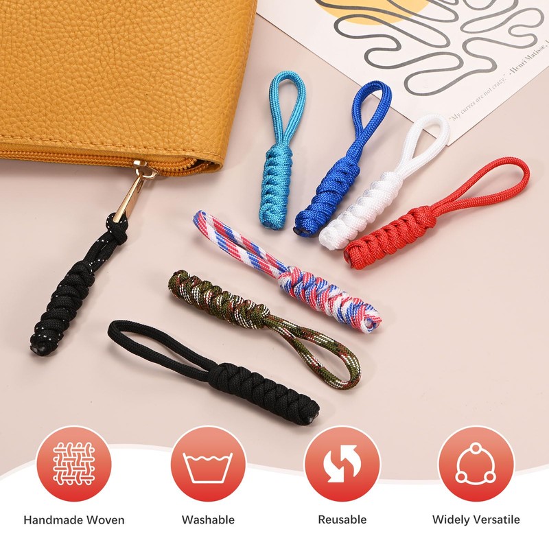 TIXIPEM Zipper Pull Replacement [5PCS] - Woven Paracord Pull Tab