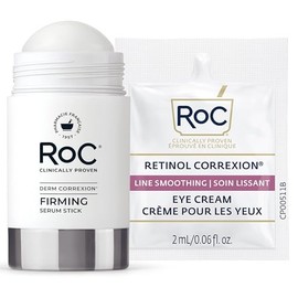 RoC Derm Correxion Retinol suero reafirmante en barra con antioxidantes para apretar visiblemente y reafirmar arrugas y líneas de risa, 1.0 oz más paquete de crema de ojos de retinol