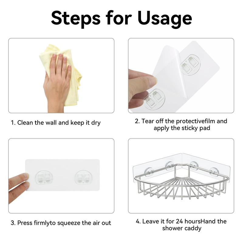 4 Pack Shower Caddy Adhesive Replacement, Adhesive Shower Shelves Hooks
