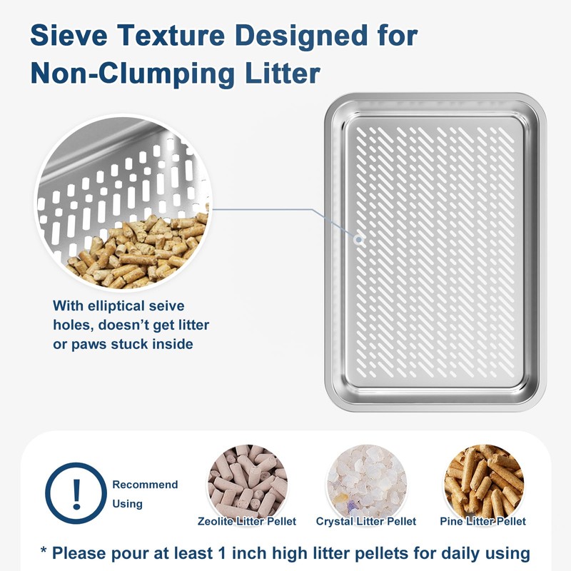 19.6''x13.7''x6'' Suzzipaws Stainless Steel Litter Box, Open Top Sifting Litter