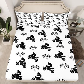 Feelyou Motorcycle Full Size Sheet Set for Kids Boys Motocross Racer Teens Bed Sheets Dirt Bike Motorbike Bedding Set Extreme Sports Themed Bedroom Decor