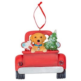 Kurt Adler A1940GO Golden Retriever in Back of Truck Hanging Ornament for Personalization, 5-inch High, Resin