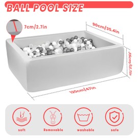 FUBOTRAD Ball Pits 47.2" x 35.4" x 13.7" Thickness 2.7" Foam Ball Pits for Kids Toddlers Soft Play Equipment for Toddlers (Light Gray)
