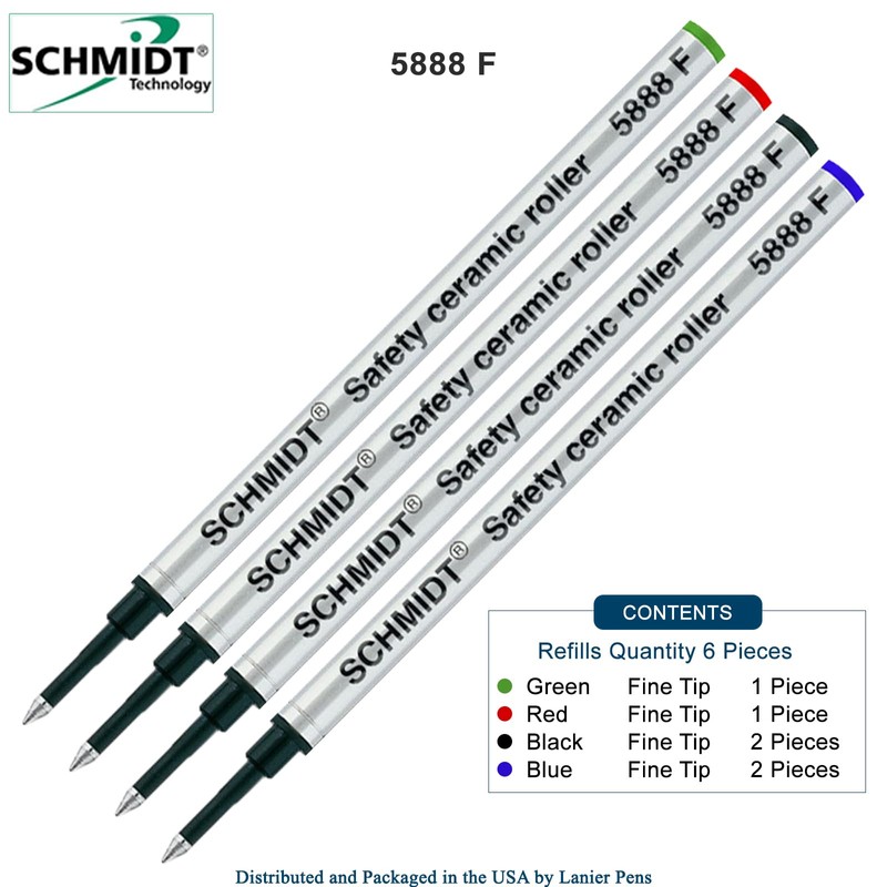Schmidt 5888 Safety Ceramic Rollerball Metal Refill - Black, Blue,