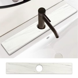 STARGAZ Faucet Mat for Kitchen Sink, Stone Sink Splash Guard, Diatomite Quick Drying Tray, Kitchen Faucet Absorbent Mat, Super Absorben, Drying Mat for Kitchen Bathroom (Marble-white, 23.6‘’×3.9'')