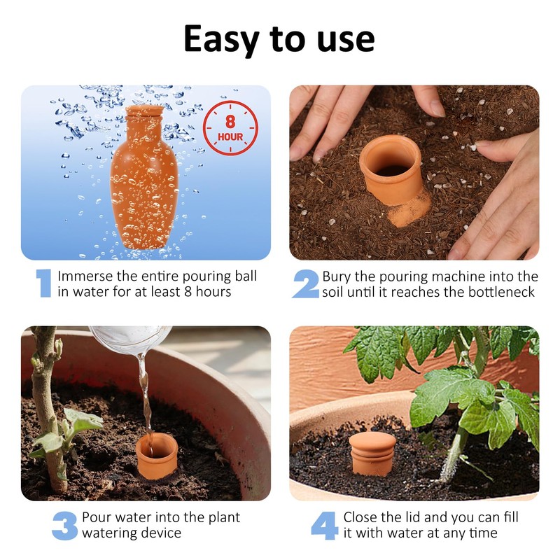 4pcs Ollas 3.1inch Plant Watering Globes Clay Watering Pot with