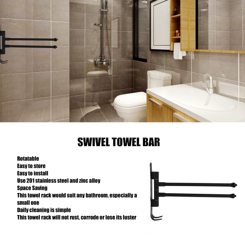 Stainless Steel Swivel Towel Hanger Holder Black Rotating Movable Towel