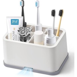 White Bathroom Toothbrush Organizer Detachable for Easy Clean 5 Slots Electric Toothbrush & Toothpaste Caddy for Family & on Bathroom Vanity, Sink, and countertop - Color: Square-marble-white