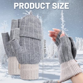 Women Fingerless Gloves Winter Thermal Gloves, Mittens Flip Knitted Gloves Sport Warm and Windproof Gloves for Skiing Cycling, Ladies and Mens
