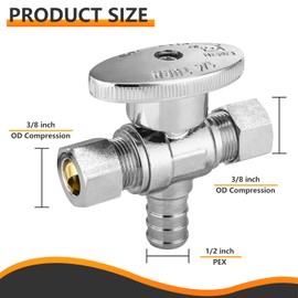 HeSun 2-PCs Dual Compression Outlet Angle Stop Valve, 1/2" PEX-B x 3/8" OD Comp x 3/8" OD Comp, 1/4-Turn Shut Off Valve for Bathroom, ASTM F1807