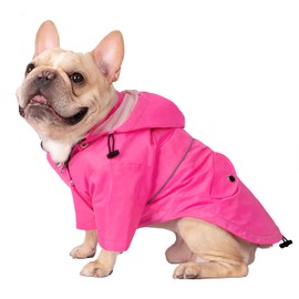 HDE Dog Raincoat Double Layer Zip Rain Jacket with Hood for Small to Large Dogs Pink - L