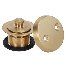 PRIMSOPH Lift Turn Tub Drain Trim Kit with Two Hole Overflow Faceplate Conversion Kit Assembly Universal Fine Coarse Thread Replacement Brushed Gold