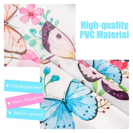 PUDSIRN Wipe Clean Square Tablecloth, White Butterfly Floral PVC Wipe Clean Tablecloth Waterproof Dust Resistant Plastic Party Tablecloth for Weddings (Round 140cm)