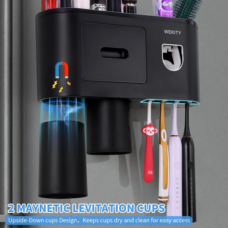 Wekity Multifunctional Wall-Mounted Toothbrush Holder, Automatic Toothpaste Dispenser Space Saving