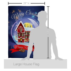 Breeze Decor Winter Home Snowglobe House Flag Dowel Set Christmas Santa Marry Xmas Present Reindeer Season Wintertime Snow Decoration Banner Small Garden Yard Gift Double-Sided, Made in USA