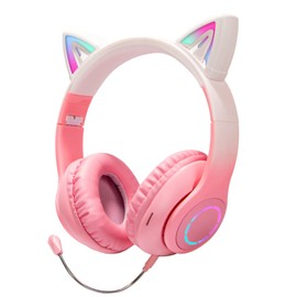 Cat Ear Headphones, Tokani Kids Bluetooth Headphone with Microphone,Foldable Comfortable and Adjustable Wireless/Wire Over Ear Headset for Girls Teenagers and Adults(Pink)