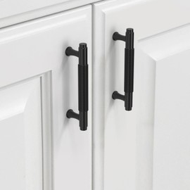 9BUILD 10 Pack Knurled Cabinet Pulls 3.75 Inch Matte Black Kitchen Cabinet Handles Black Cabinet Hardware Kitchen Handles for Cabinets Brass Drawer Pulls T Bar Drawer Handle