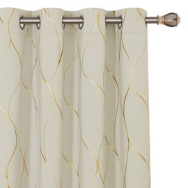 Deconovo Gold Wave Print Blackout Curtains for Bedroom, Thermal Insulated Curtains for Living Room, Room Darkening Drapes (Light Beige/Wave, 52x84 Inch, 2 Panels)