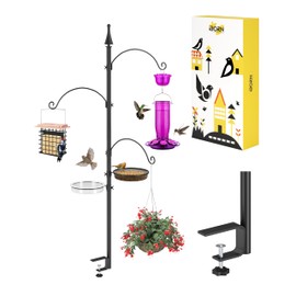 iBorn Shepherds Hooks for Outdoor Clamp On Deck Hook for 45“ Bird Feeder Hangers for Deck Railing Humming Bird Feeders Hanging Tri-Hooks+Feeder Trays 2024 Upgraded (Feeders are Not Included)