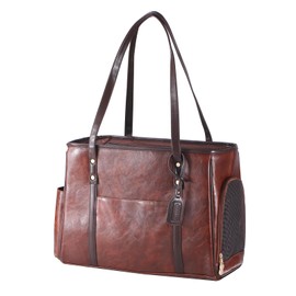 Bosnanller Fashion Dog Carrier Purse, Premium Leather Cat Carrier Bag, Airline Approved Soft Sided Pet Travel Tote Bag with Pockets Coffee