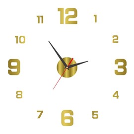 Large DIY Wall Clock, 3D Wall Clock, Large Clock Wall Decor, Mute Frameless Modern Design Wall Clock for Home Living Room Bedroom Office Decoration (Gold 40cm)