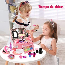 Maquillaje para Niñas- 28 Piezas, Kit de Maquillaje Lavable para Niñas,Princesa Juego de simulación No Tóxico, Juego de Cosméticos de Juguete, Regalos