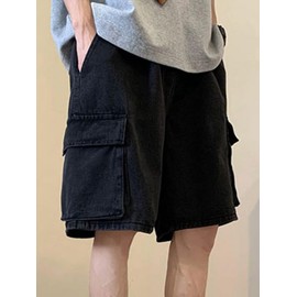 EMMIOL Baggy Jean Shorts Men, y2k Cargo Jorts Elastic Waisted, Comfortable Denim Shorts with Pockets, High Waisted and Wide Leg, Mens Jeans Loose fit Vintage Hip Hop Streetwear Skateboard Summer,L