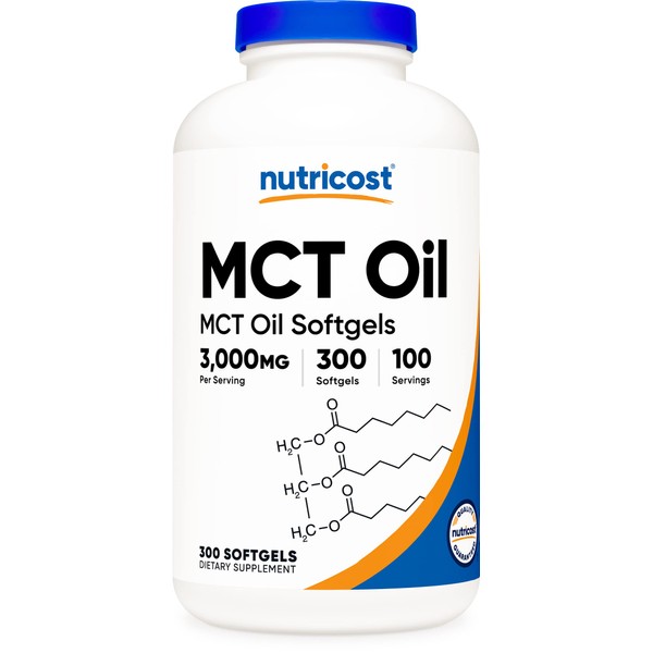 Nutricost MCT Oil Softgels 1000mg, 300 SFG (3,000mg Serv) - Great for Keto, Ketosis, and Ketogenic Diets