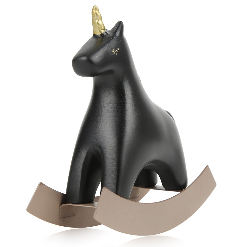 Rocking Horse Statue Black Small 13.5x4.5x14.5cm/5.3x1.8x5.7 Decorative Horse Sculpture Crafts