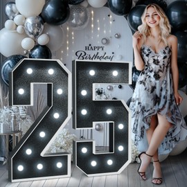 Black Marquee Numbers 4 Feet Tall: Large 25th Birthday Decorations for Her Him 4FT Light Up Numbers Anniversary Christmas Party Decor 2025 Big Graduation Backdrop Foam Cardboard Number 25