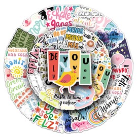 Spanish Motivational Stickers，50pcs for Adults Students Inspirational Stickers for Water Bottles Affirmation Positive Quotes Sticker Bulk Spanish Class Teacher Scrapbook