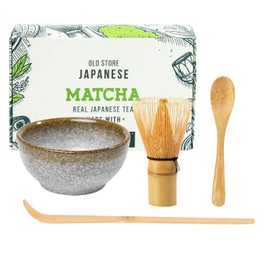 Keepaty Japanese Matcha Tea Set of 4,Matcha Whisk Set with 100 Prong Whisk, Traditional Scoop, Tea Spoon and Ceramic Matcha Bowl,Tea Ceremony Accessory for Making Matcha