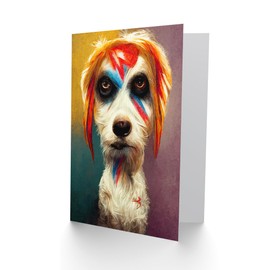 Artery8 Bow Wow Bowie Aladdin Sane Dog Lover for Him or Her Man Woman Birthday Thank You Congratulations Blank Art Greeting Card