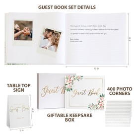 Wedding Guest Book for Guests to Sign, Elegant Wedding Guestbook Ideas, Sign in Book for Bridal and Baby Shower, Polaroid Guest Book, 100 Thick Lined and Blank Pages for Party, Wedding Books