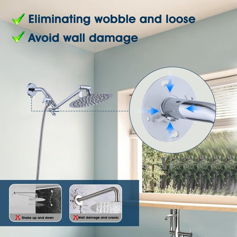 RAINREVIVE Chrome Shower Arm Flange, Shower Arm Stabilizer Bracket and
