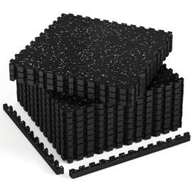 AIRHOP 1'' Ultra-Thick 48 Sq Ft Rubber Top Gym Flooring for Home Gym, 12 Tiles High Density EVA Foam Exercise Mats, Interlocking Puzzle Mats for Home Workout, Floor & Equipment Protection, Black/White