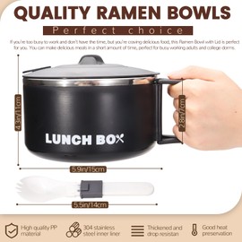 Roucerlin Microwave Ramen Bowl with Lid and Handle, 40.5 Oz Stainless Steel Liner Microwavable Soup Noodle Bowls, Instant Ramen Cooker Microwave Container for Office College Dorm (Black)